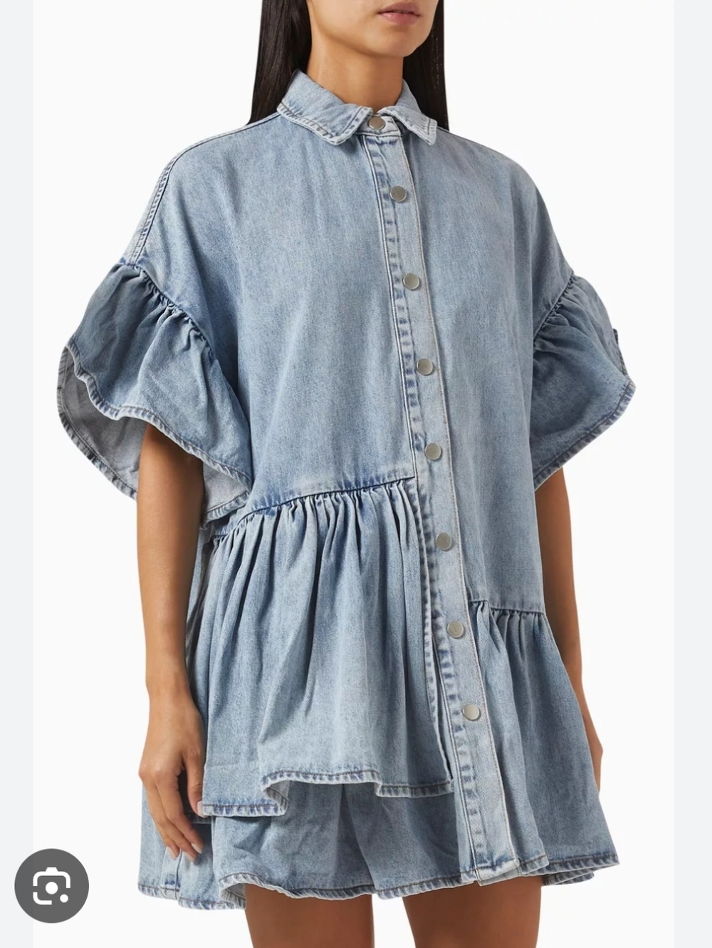 Oli & Hali Mineral-Washed Button Down Denim Oversized Mini Dress Sz S Blue